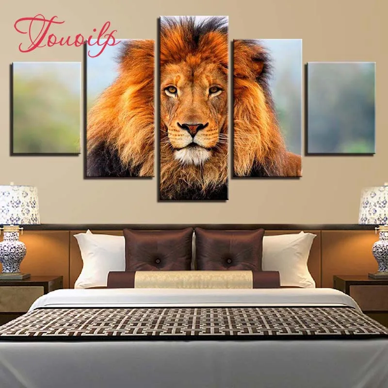 

5D DIY Full Square&round Animal lion 5pcs Diamond Painting Combination diamond Embroidery Mosaic Home Decor painting