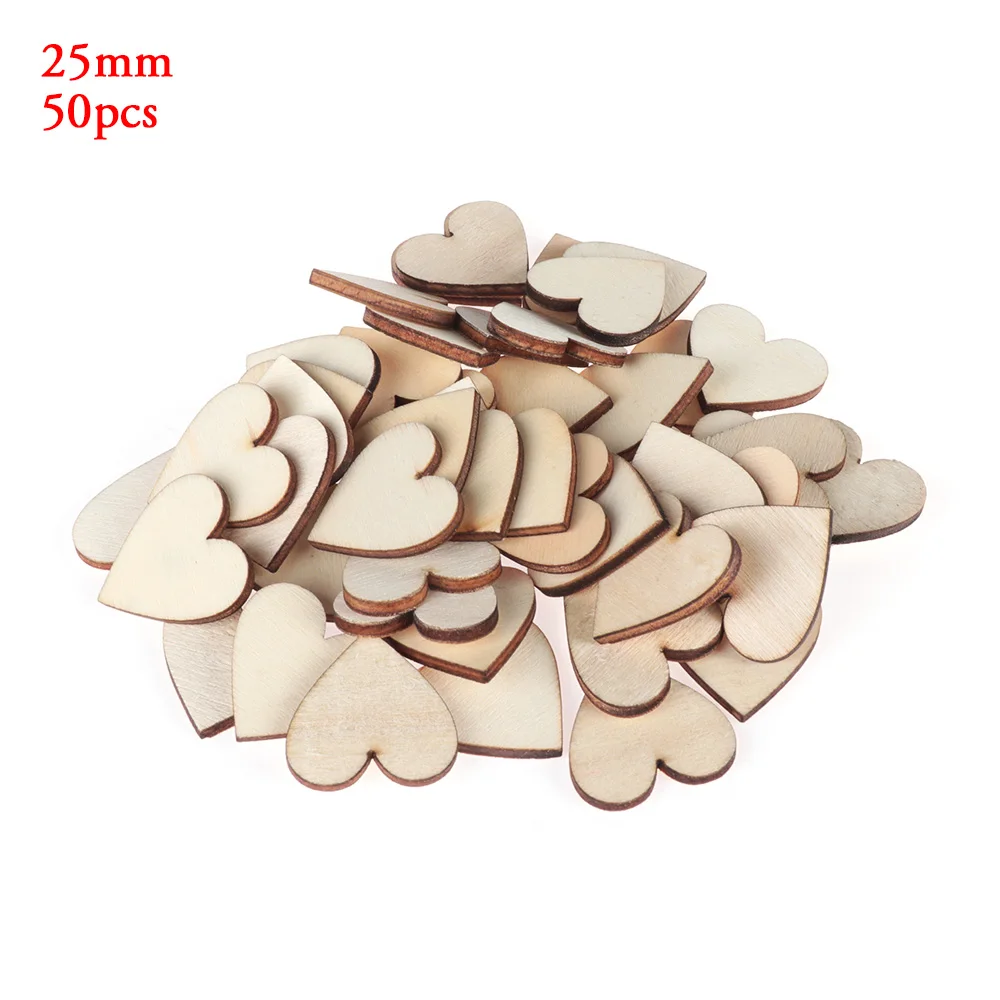 25mm 50pcs 50/100 шт. пустой сердце деревянные ломтики диски дерево с принтом «сердце», «Любовь необработанные натуральные поделки своими руками, товары для свадьбы украшения - Цвет: 25mm 50pcs