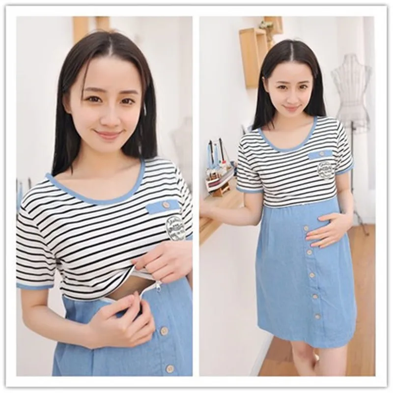 Летняя модная женская одежда для грудного вскармливания Полосатое женское