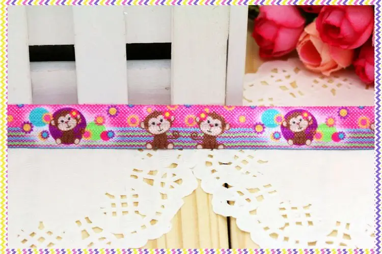 DHK 5/8'' 5yards Fold Over Elastic FOE monkey printed headband headwear hair band diy decoration OEM Wholesale C441 | Дом и сад