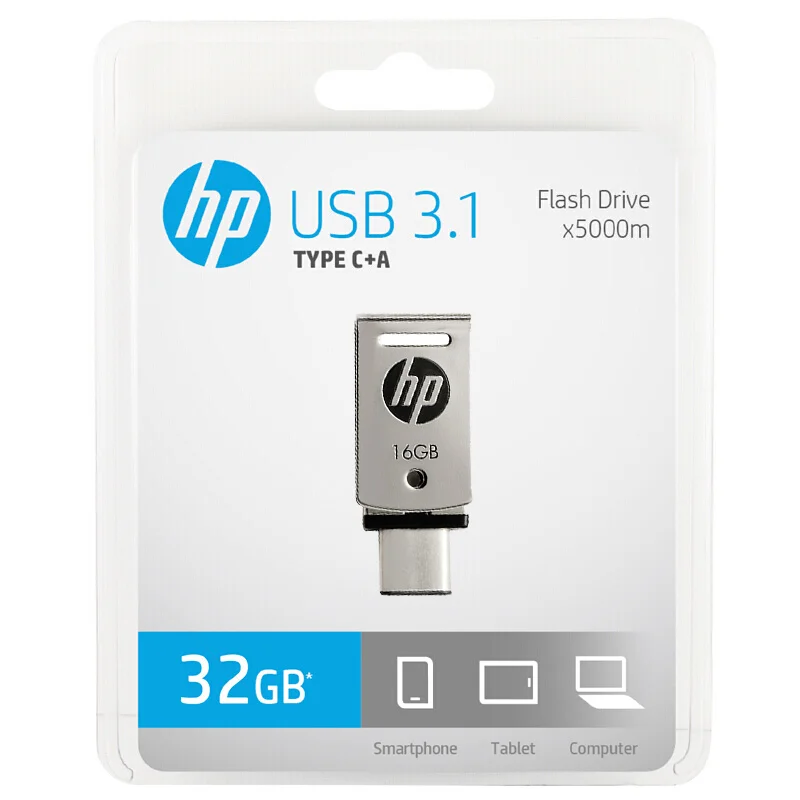 Новый флешка hp USB C флэш накопитель 16 GB OTG Pendrive 32 64 x 5000 m металла Memory Stick подарок USB3.1