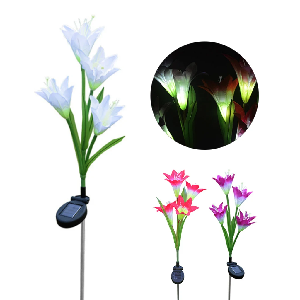 

4pcs LED Solar Stake Lights Outdoor Solar Garden Stake Lights Decoration Lily Flower Multi-Color Changing Garden Patio Backyard