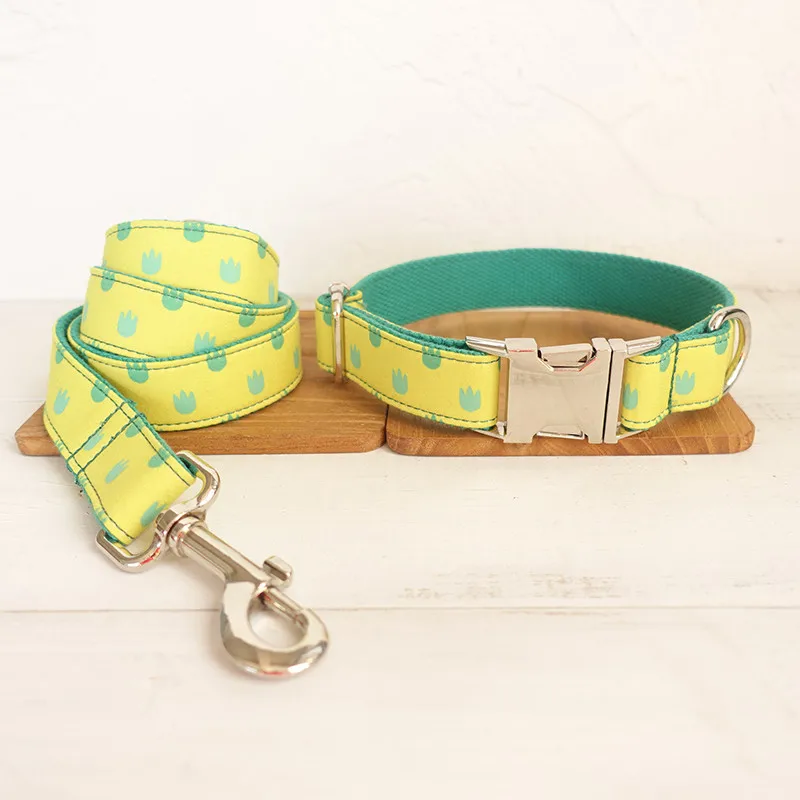 collar leash Великолепные ошейники для собак KEK нейлоновые персонализированные имя и телефон милый Принт ошейник для собак и поводок набор для маленький средний большой собаки быстрый выпуск - Цвет: collar leash