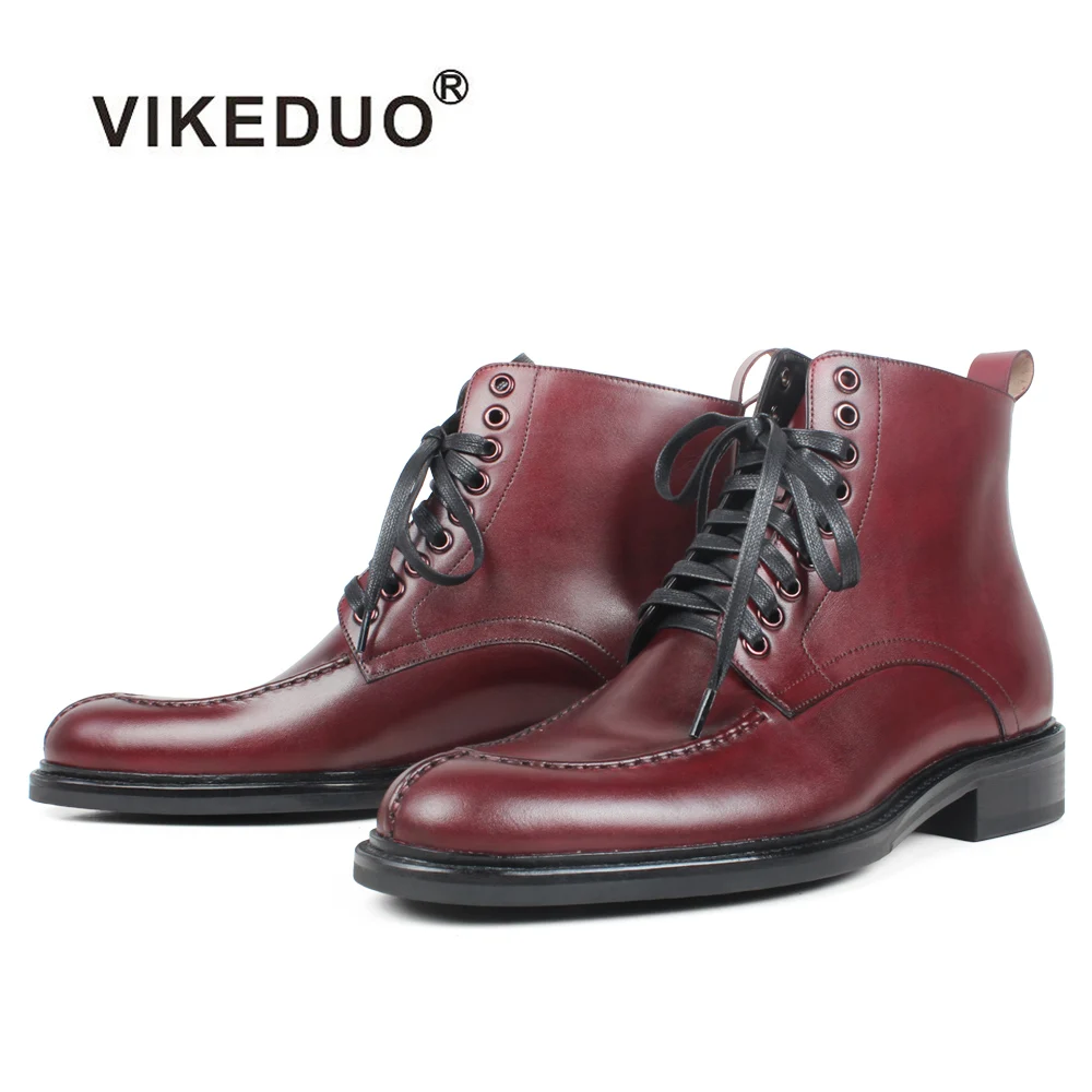 Ботильоны VIKEDUO мужские бордовые натуральная бычья кожа патина круглый носок на