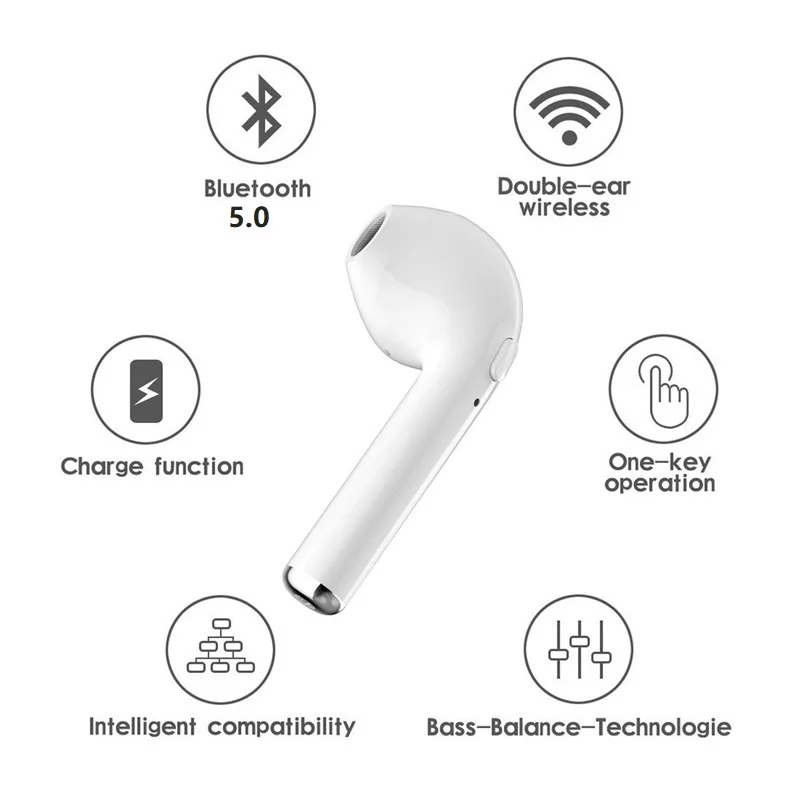Мини Bluetooth наушники 5,0 i7s tws Спортивные Беспроводные наушники с микрофоном для всех смартфонов bluetooth-гарнитура для игр