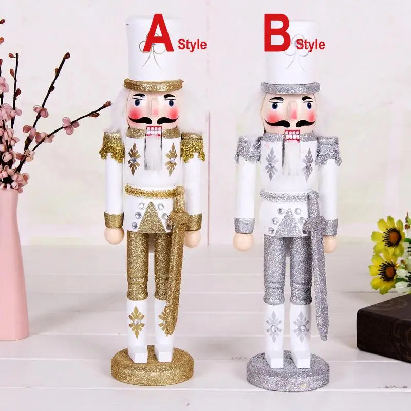 

ht083 hot selling new Sparkling gold and silver soldiers nutcracker Movable Christmas doll puppets gifts 30 cm