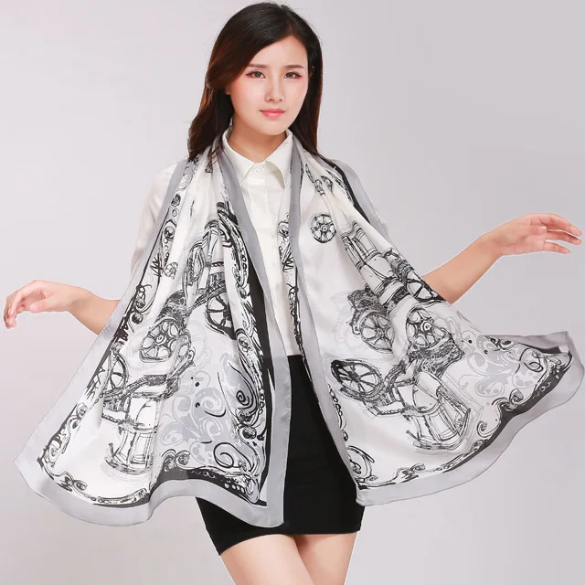 2018 new Women Winter Long Scarf Shawl Spring Autumn Female Blue Silk Scarves Printed Summer 100% Mulberry Beach Cover-ups | Аксессуары