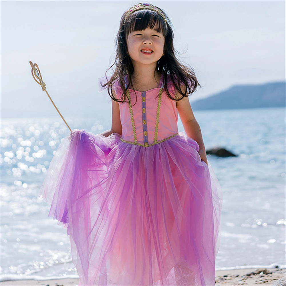 2019 Bebe/розовое платье принцессы Ариэль для девочек Детский костюм Рапунцель