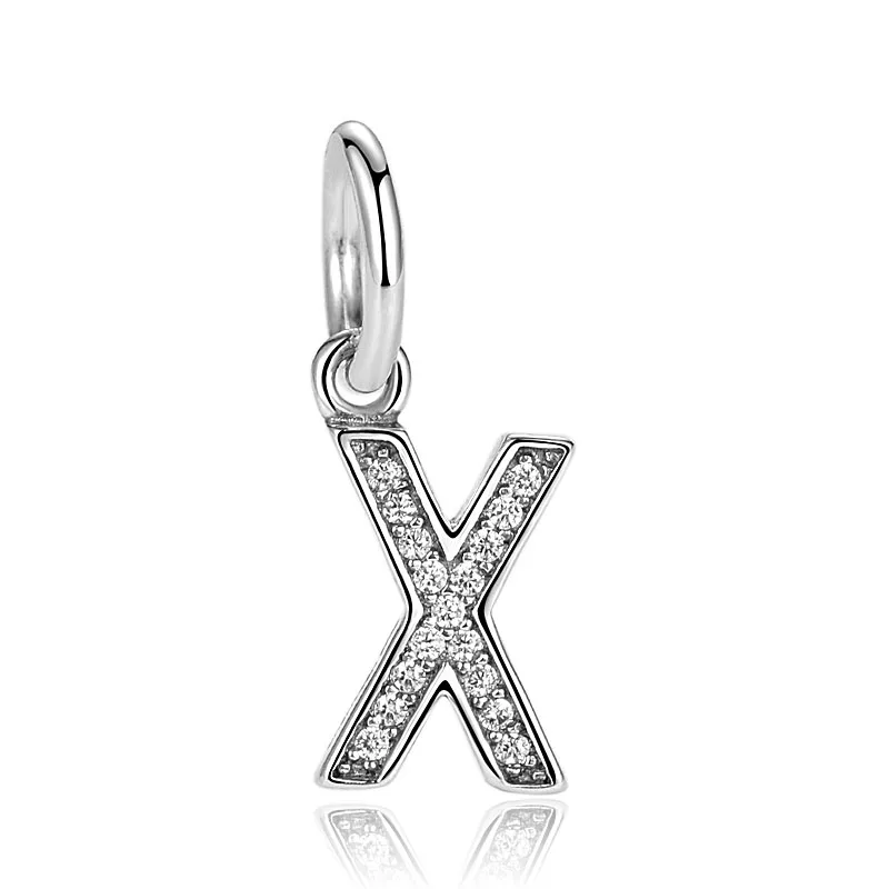 X Стерлинговые серебряные бусины-шармы Алфавит A-Z буквы цифры кулон Подвески подходят Пандора браслеты женские DIY ювелирные изделия - Цвет: X