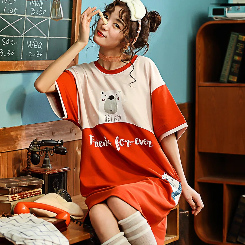 nightgown women Хлопковая женская ночная рубашка с коротким рукавом, Хлопковая пижама, женская летняя ночная рубашка, сексуальная женская ночная рубашка размера плюс, домашняя одежда для сна - Цвет: nightgown women