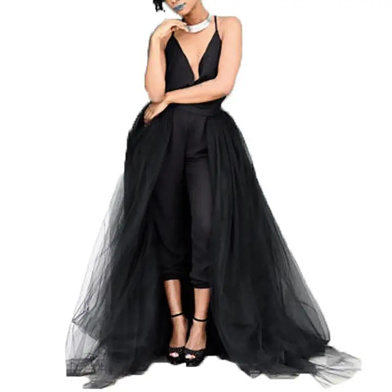 Black skirt Для женщин платье подружки невесты 4 слоев длинное юбка-пачка однотонные Цвет Высокая Талия бальное платье кроя Разделение спереди прозрачное Сетчатое короткое платье - Цвет: Black skirt
