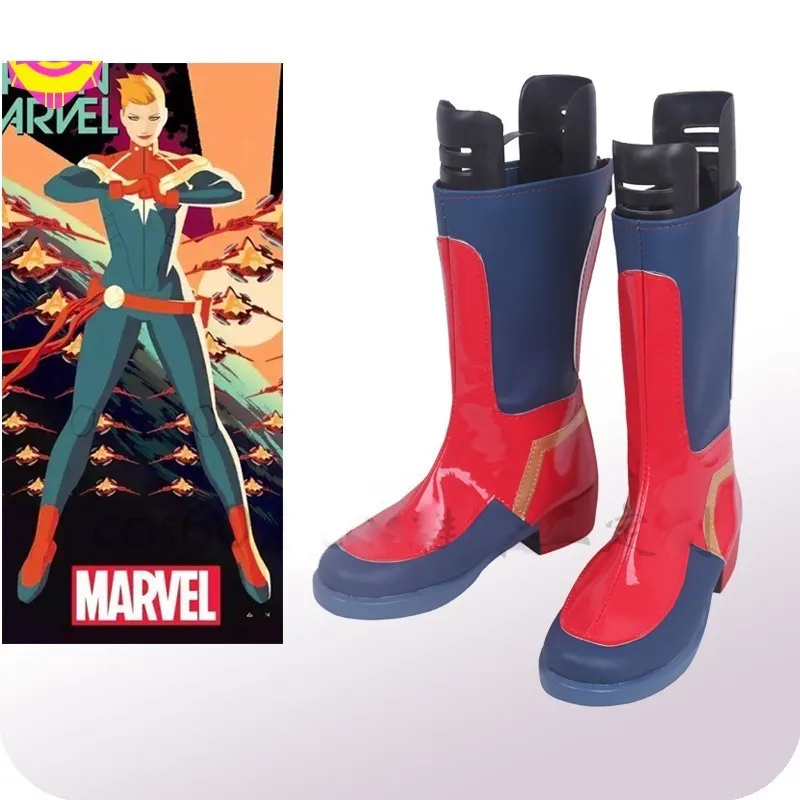 Marvel костюм Мстителей Марвел Капитан косплей г-жа Marvel Carol Danvers Хэллоуин Карнавал вечерние сапоги на плоской подошве для взрослых кожа