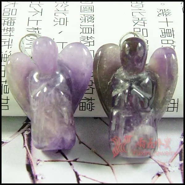 

20pcs Romantic Natural Amethysts Crystal Angel Pendants Charms Stone for Necklace Making Jewlery Carved Angel With Wing Pendant
