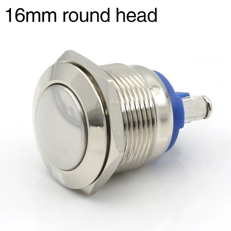 16mm round head 12/16/19/22 мм металлический кнопочный переключатель кнопка сброса дверной звонок винтовой штифт водонепроницаемый покрытие медью, никелем - Цвет: 16mm round head