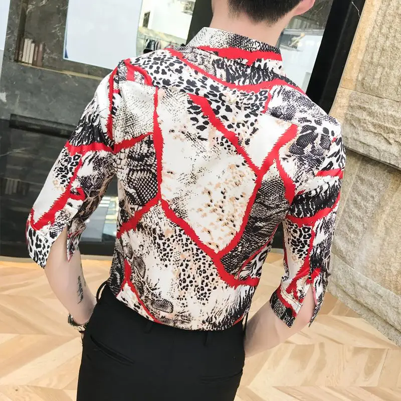 Винтажная леопардовая гавайская рубашка с коротким рукавом Мужская одежда