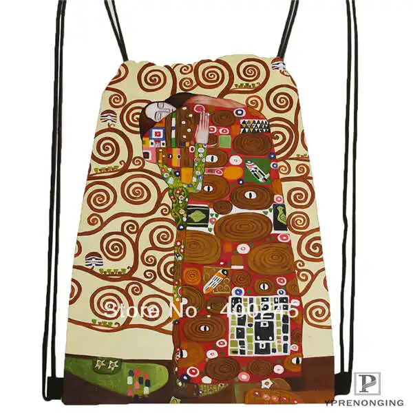 Drawstring Backpack Custom Gustav_Klimt@ 3 походная сумка на шнурке милый рюкзак для детей(черная спинка) 31x40 см#20180611-02-98 - Цвет: Drawstring Backpack