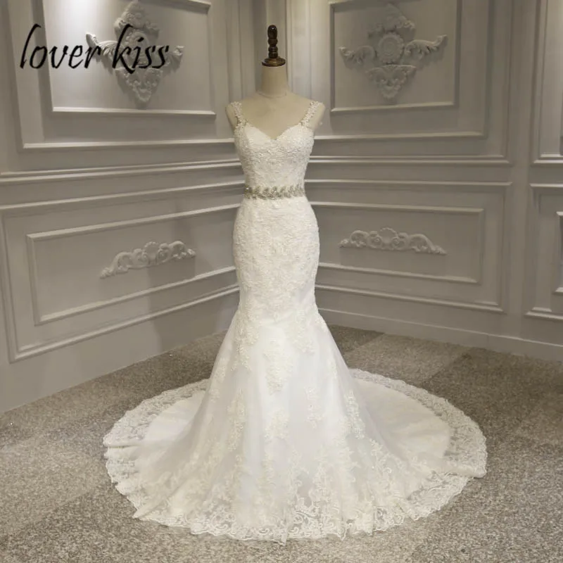 Lover Kiss vestido de novia Платье Русалка на бретельках Свадебные платья, аппликации из Кружева Бисероплетение створки Свадебные платья Casamento Mariage - Цвет: Слоновая кость