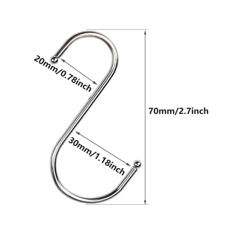20 Pack 70mm/2.7&quot S Shaped Hook Ball End Hanger Utility Hanging Hooks Silver Tone for Bathroom Bedroom Office Kitchen Workshop | Дом и сад