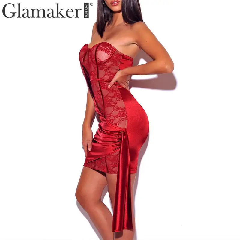 Glamaker, лоскутное кружевное атласное платье, женское летнее элегантное мини-платье, облегающее платье, вечерние, Клубные, без рукавов, для ночного клуба, женское короткое платье