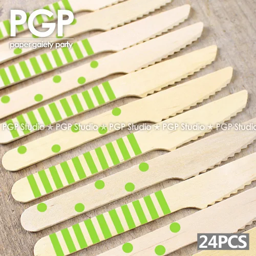 [PGP] деревянные ножи в горошек зеленую полоску 24 шт. для детей мальчиков девочек