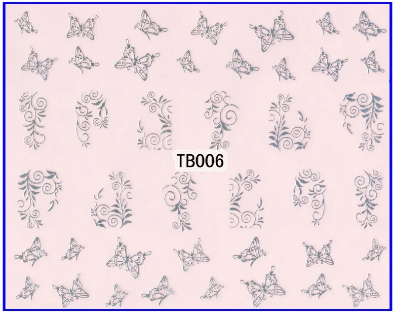 TB006 SILVER 1х самоклеющиеся золотые и Серебристые 3D наклейки для дизайна ногтей, металлические наклейки, слайдер, тату, цветок, Камелия, Бабочка, азалия, TB04-06 - Цвет: TB006 SILVER