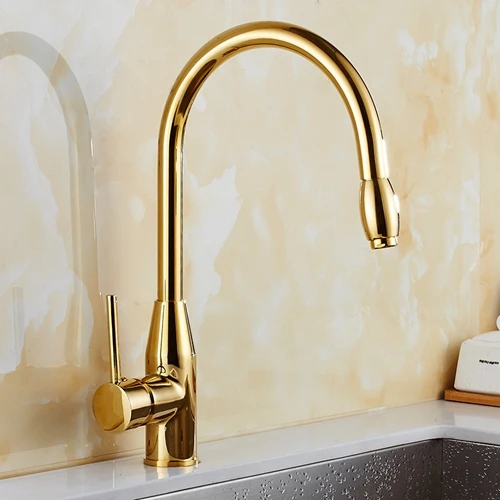 Gold Color Кухонный гусак крана, качественный латунный античный выдвижной кухонный смеситель для раковины grifo cocina robinet cuisine torneira CF-7170F - Цвет: Gold Color