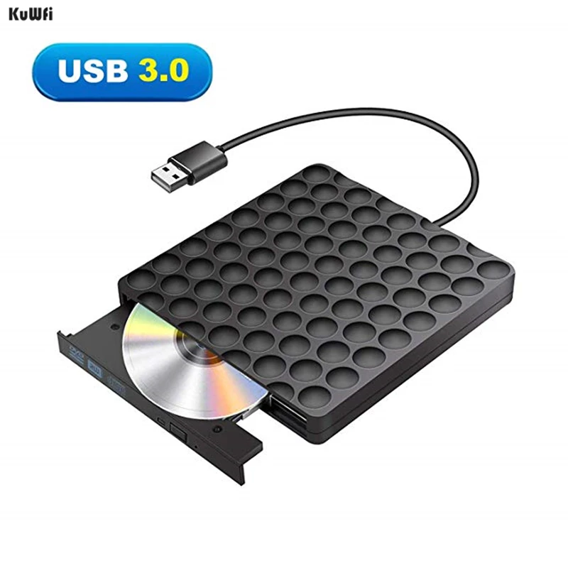 

KuWFi Ультратонкий USB 3,0 внешний привод для компакт-дисков, записывающее устройство 5 Гбит/с, передача данных 14,8x14,2x1,8 см для ноутбуков и настоль...