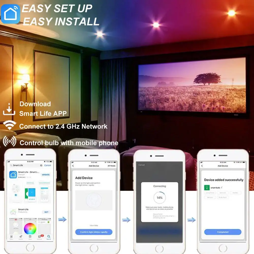 Светодиодная умная лампочка E14 с WiFi управлением меняющие цвет лампы для Google Home