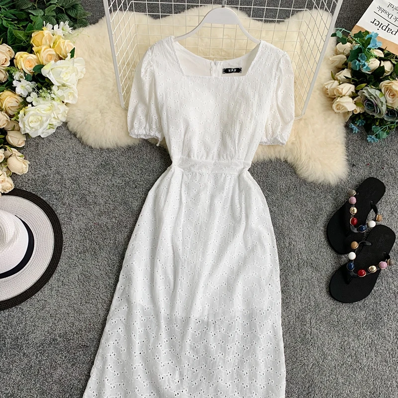 2019 новые модные женские платья ажурные кружева квадратный воротник с коротким