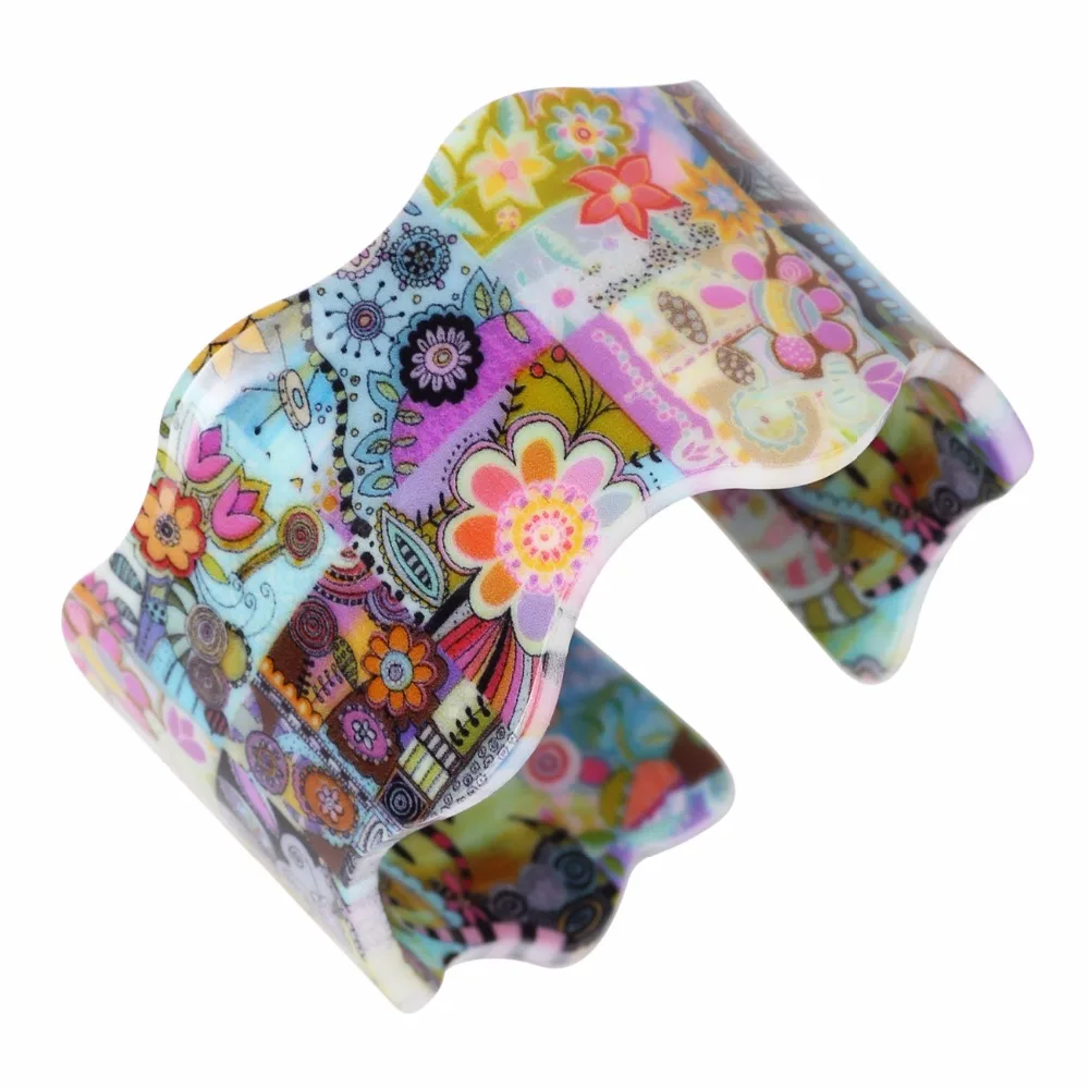 Bonsny акриловые широкие браслеты для женщин с свежим цветочным узором Новинка 2017