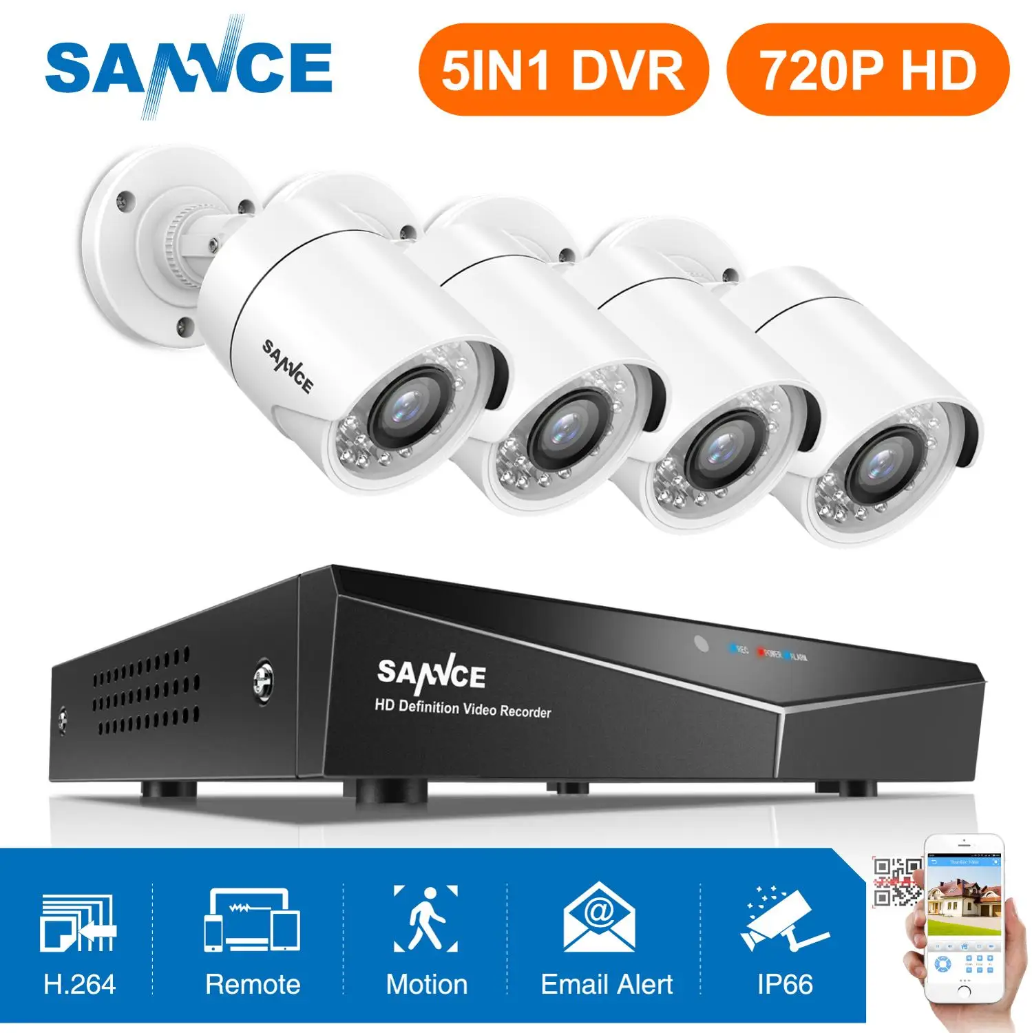 SANNCE 4CH 720P видео система безопасности 1080N 5в1 DVR с 1.0MP 1200TVL открытый стойкий к