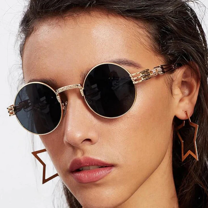 

Gothic Steampunk Sunglasses Men Women Metal WrapEyeglasses Round Shades Brand Designer Sun glasses Mirror High Quality UV400