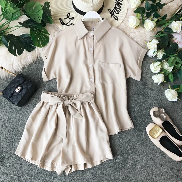 Женский Повседневный костюм ALPHALMODA рубашка с коротким рукавом + шорты комплект из