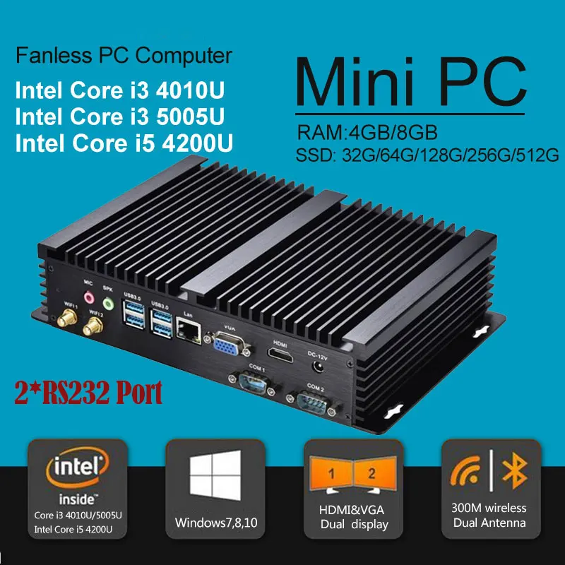 Безвентиляторный мини ПК windows 10 промышленный i5 4200u 1 6 GHz TV Box 4G RAM 64G SSD компьютер Com