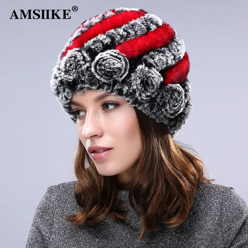 AMSIIKE 2017 Оригинальная Меховая Шапка из Бобра Женская TM715|winter female hat|knit beanie hatbeanie hat |