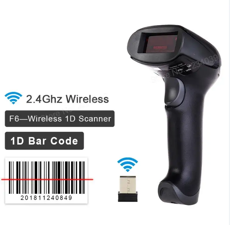 F6 Wireless 1D Высокочувствительный беспроводной сканер штрих-кодов лазерный считыватель штрих-кодов USB Ручной беспроводной считыватель штрих-кодов для супермаркетов - Цвет: F6 Wireless 1D