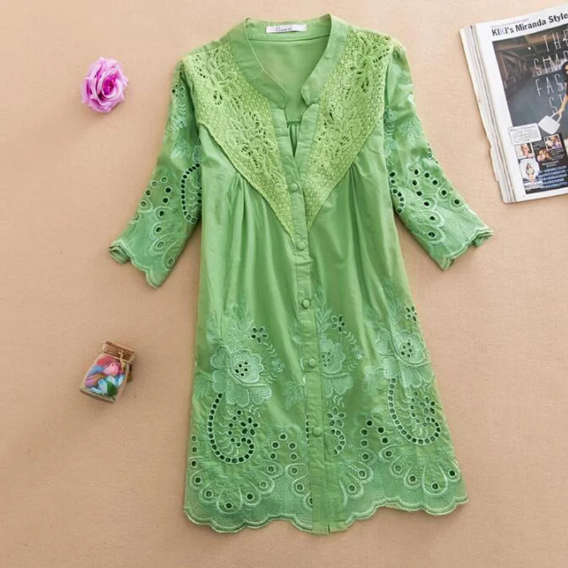 Женские хлопковые блузки большого размера с треугольным вырезом летние