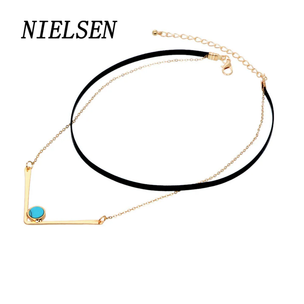 NIELSEN New Ladies Double Leather Necklace Female Simple Fashion V-Shaped Pendant Decorations For Women Accessories | Украшения и