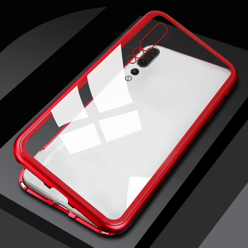 Clear with Red CHYI, хит 360, магнитный адсорбционный чехол для huawei P30 P30pro, закаленное стекло с магнитом, чехол для P30 pro, задняя крышка, бампер - Цвет: Clear with Red