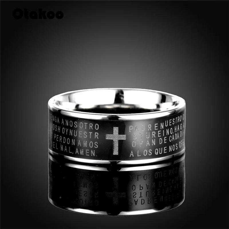Молитвенные кольца Otakoo из нержавеющей стали с черным крестом никогда не