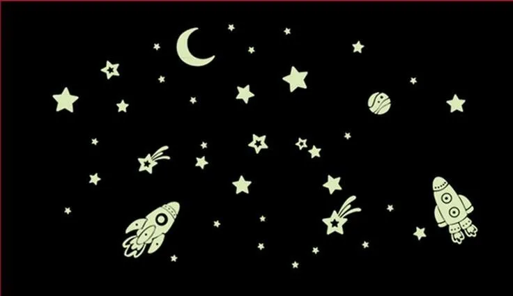 Дешевые Cosmic Star космический корабль мультфильм DIY украшения комнаты малыша светится в темноте светящиеся настенные наклейки