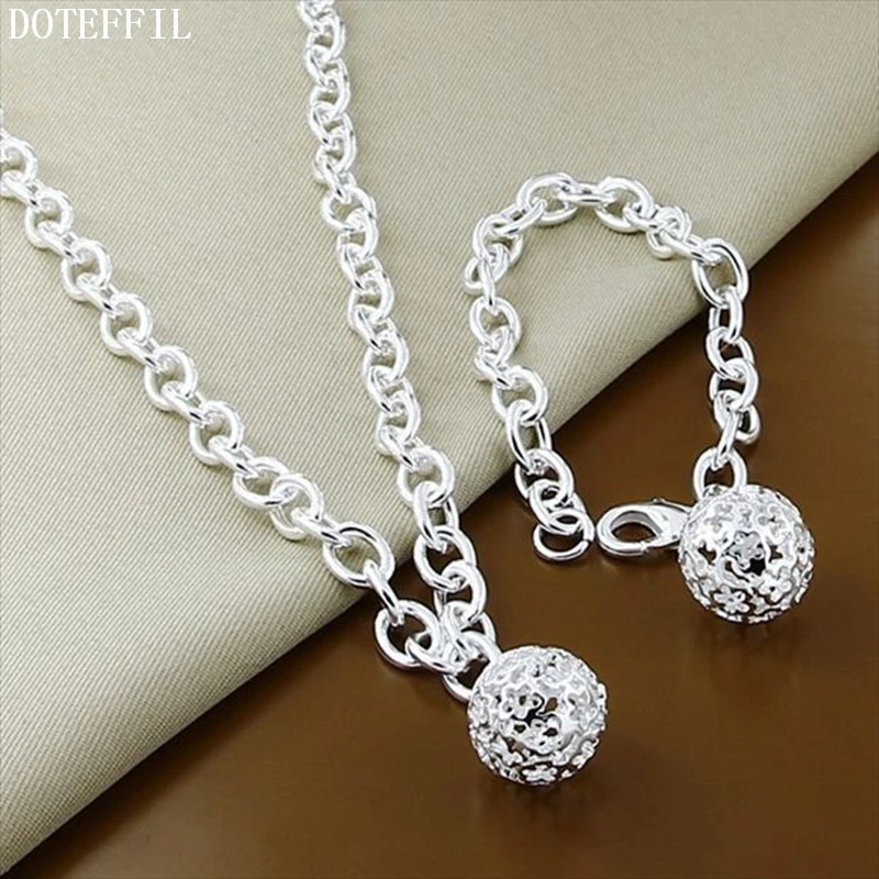 DOTEFFIL 925 Стерлинговое серебро круглый шар 18 дюймов цепочка ожерелье 8 браслет для