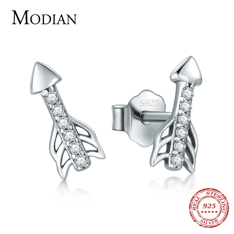 Modian новая распродажа Настоящее серебро 925 проба крошечные милые серьги-гвоздики в форме стрелы Модные прозрачные CZ для женщин изысканное Серебряное украшение