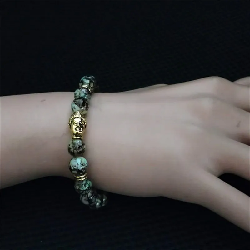 Популярные Классические браслеты из Натурального Камня Будда золотого цвета