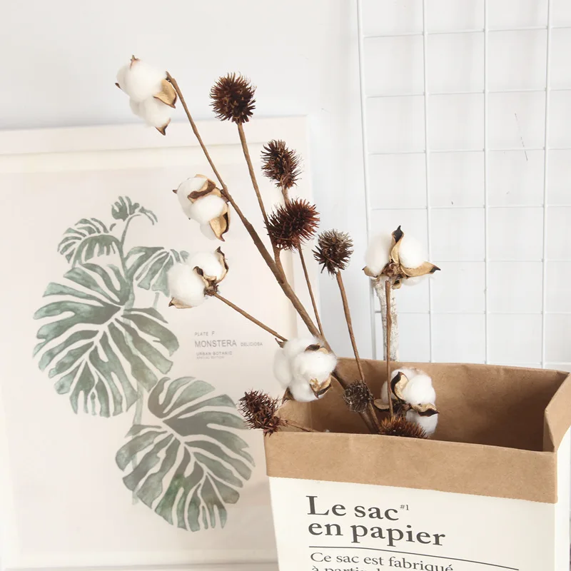 INS Fashion Naturally Dried Cotton Flower Artificial Plants Floral Branch For Wedding Party Room Decoration Home Decor | Дом и сад