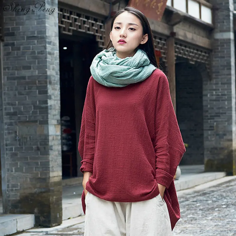 Chinese Women's Folk Style Tops Cotton and Linen China Costume Retro Wind Blouse Long Sleeve Shirt Q795 | Тематическая одежда
