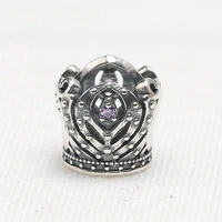 authentic 925 sterling silver bead crown hollow purple crystal beads for original pandora charm bracelets bangles jewelry