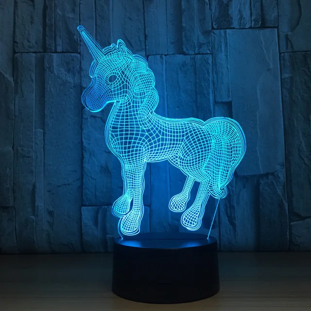 Единорог 3D светодиодный светильник, ночник, 7 цветов, меняющий Usb 3d светильник, Рождественский декоративный подарок, мультяшная игрушка, Luminaria, вечерние - Испускаемый цвет: Color Changeable