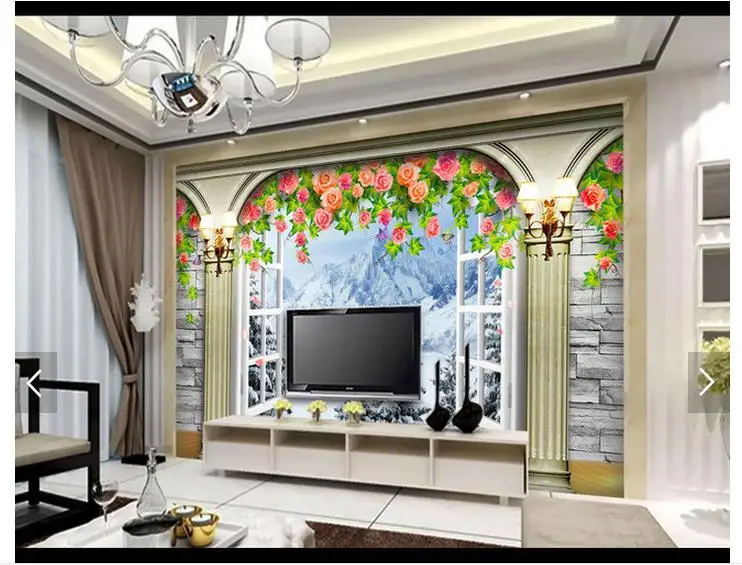 3D фото обои на заказ 3d Настенная Обои hite снег покрытые горы в римском окне стена