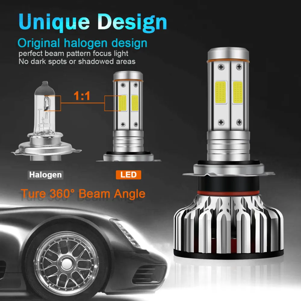 Mdatt 4 боковые автомобильные лампочки COB H1 H7 H4 H11 светодиодные лампы Canbus 12000Lm 100 Вт